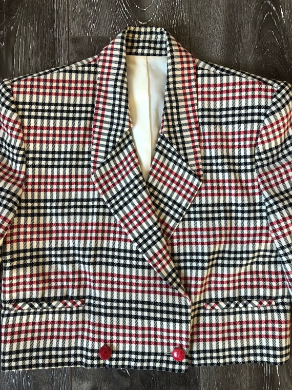 Plaid Wool Crop Blazer - image 4