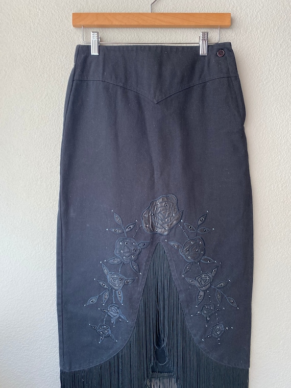Vintage Denim Fringe Maxi Skirt
