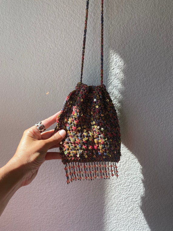 Sequins & Beaded Knit Pouch - image 1