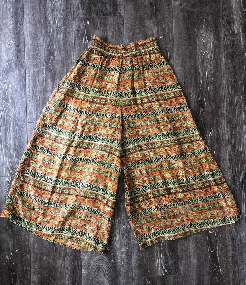 Vintage Abstract Print Silk Culottes