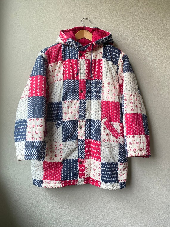 Vintage Patchwork Print Puffer Jacket
