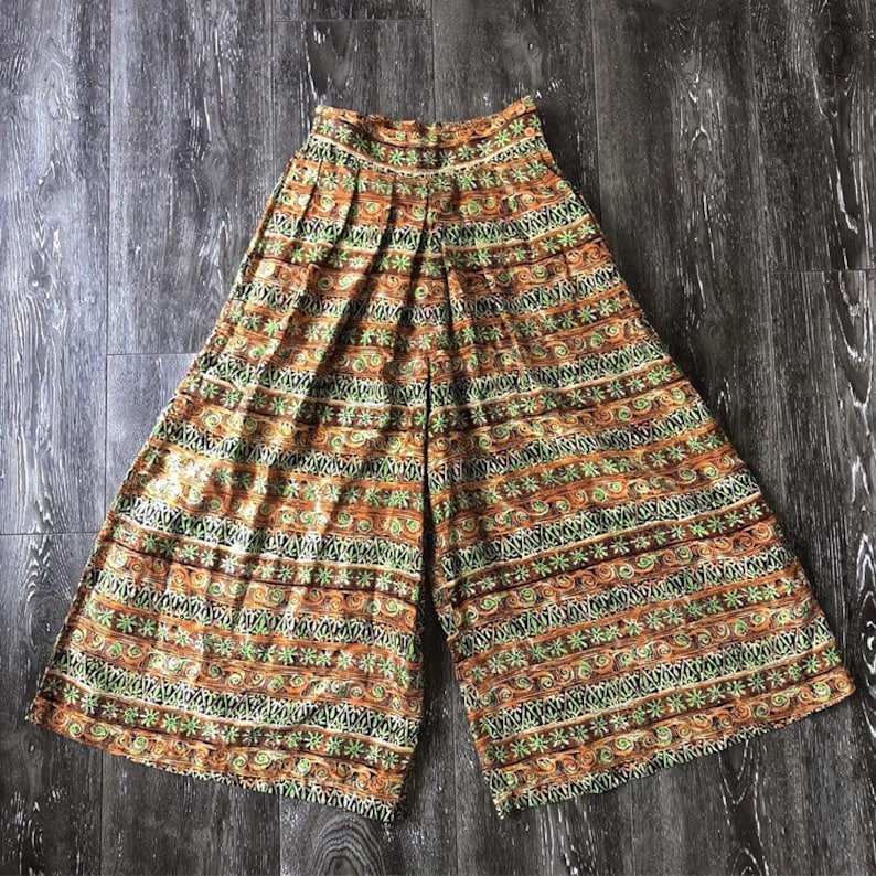 Vintage Abstract Print Silk Culottes