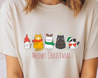 Meowy Christmas Shirt, Cat Christmas Sweatshirt, Cat Lover Xmas T-Shirt, Christmas Cat Mom Sweater, Catmas Gift For New Year, Xmas Crewneck