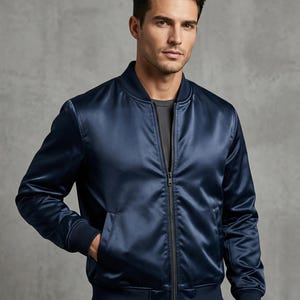 Satin Jacket – Classic Retro Baseball Style with Snap Buttons, Lightweight Shiny Streetwear Outerwear