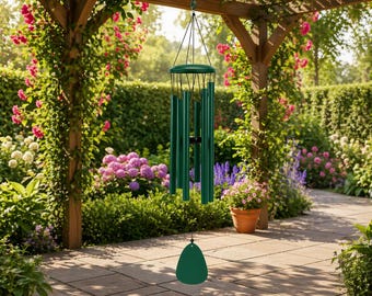 Green Wind Chime, Outdoor Wind Chime, Garden Wind Chimes, Patio Wind Chimes, Metal Wind Chime, Large Wind Chimes Deep Tone, Yard Decor