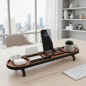 Gepersonaliseerde houten bureau-organizer, plank bureau-organizer, desktop-opbergrek, bureauplank, bureauplank, desktop-telefoonstandaard, organisator werkruimte