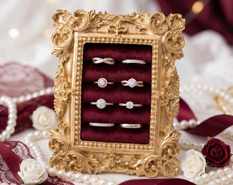 Wedding Ring Holder, Velvet Ring Display Frame, Engagement Ring Holder, Jewelry Organizer Frame, Bridal Ring Box, Elegant ring stand wedding