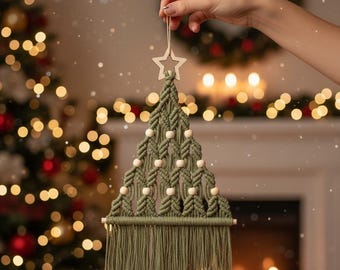 Albero di Natale in macramè da appendere alla parete, decorazioni natalizie in macramè, decorazioni murali in macramè per le feste, albero di Natale in macramè, decorazioni natalizie in macramè