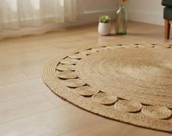 Round Jute Rug, Straw Floor Rug, Boho Round Carpet, Natural Fiber Rug, Woven Jute Mat, Rustic Home Decor, Farmhouse Area Rug, Boho rug