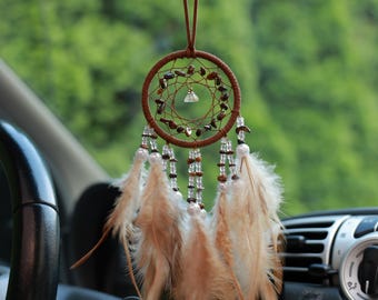 Acchiappasogni beige per auto, acchiappasogni per specchietto retrovisore, acchiappasogni da appendere all'auto, accessorio per auto con piume, decorazione per auto in stile boho, acchiappasogni in stile nativo