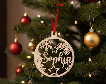 Ornamento in legno personalizzato, ornamento personalizzato per albero di Natale, ornamento con nome in legno, decorazione per albero di Natale, ornamento per la famiglia, ornamento per le feste