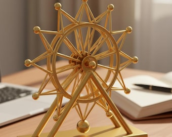 Rotating Ferris Wheel Perpetual Motion Kinetic Desk Sculpture, Office Decor, Mechanical Desk Toy, Home Desk Decor, Golden Desk Ornament