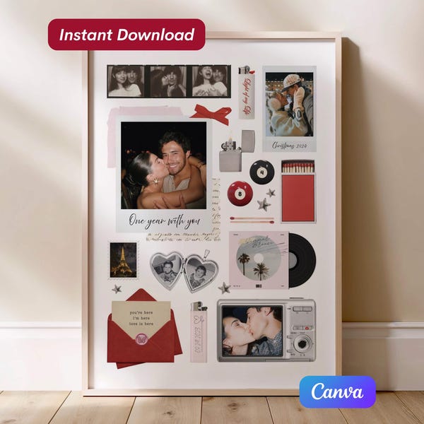 Editable Photo Collage for Couples | Digital Download | Custom Anniversary or Valentines Print
