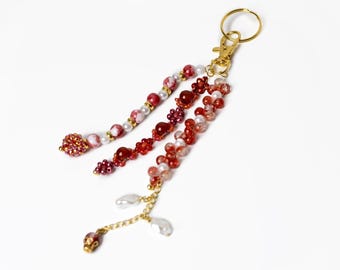 Monochromatic Beaded Bag Charm Keychain with Metallic Accent Colors | Glass Beads | Charms | Spacer Beads
