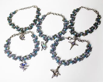 Adjustable Celestial Inspired Beaded Jewelry Bracelets | Seed Beads | Bicone Beads | Charm | 4mm | 7 inches |