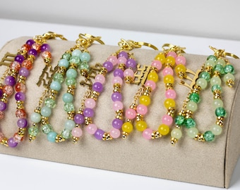 Colorful Angel Numbers Beaded Keychain Bag Charm with Gold Plated Charms | Glass Beads | 18k Gold Filled Spacer Beads | 8mm | 6 inches