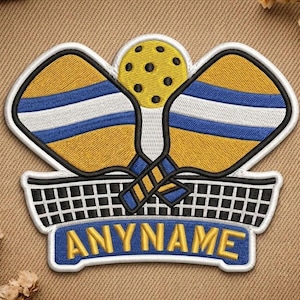Custom Pickleball Name Patch | Crossed Paddles Net Iron On Applique | Personalized Sports Bag Badge | Team Player Gift