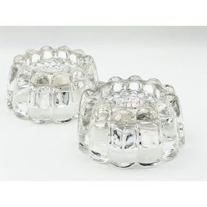 Vintage Clear Glass Scalloped Bubble Candle Holder Set Taper Tea Light Pair 4in