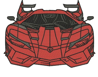 Red Sports Car Embroidery Design | Supercar Front View Stitch Pattern
