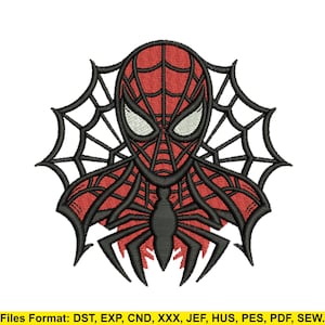 May include: Embroidered design of Spider-Man's head and upper body, in red and black. The design includes a spider web background and a spider emblem on the chest. The image is on a white background.