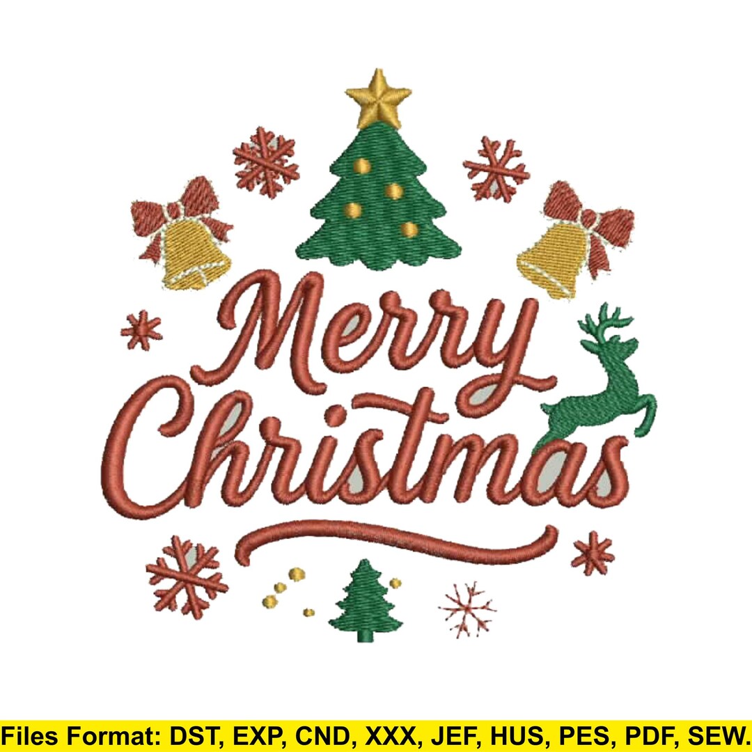 Christmas Tree Rnp Merry Christmas Embroidery Design | Tree, Bells, Reindeer (instant ...