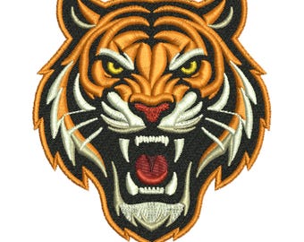 Broderidesign med vild tigerhuvud | Logotyp med vilda djur (digital nedladdning)