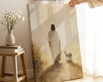 Jesus Leaves the 99, Parable of Lost Sheep, Jesus Wall Art, Canvas