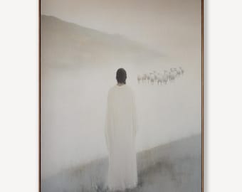 Jesus The Good Shepherd, Canvas Wall Art, Psalm 23 Print, Large Framed Scripture, Christian Gift