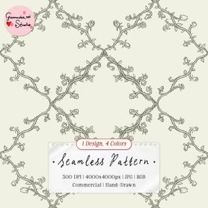 Botanical Trellis Seamless Pattern | Vintage Vine Digital Paper for fabric | 4 Colors (Digital Download)