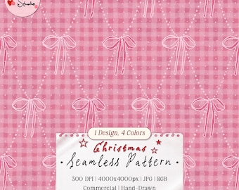 Coquette Bow Christmas Seamless Pattern | Gingham Digital Paper for Gift Wrap (Digital Download)