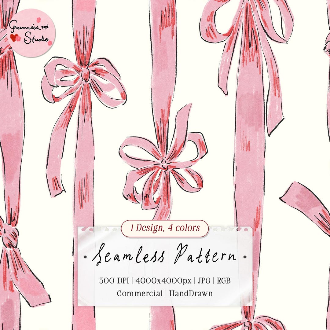 Coquette Bow Seamless Pattern | Hand-drawn Pink Stripe Digital Paper ...