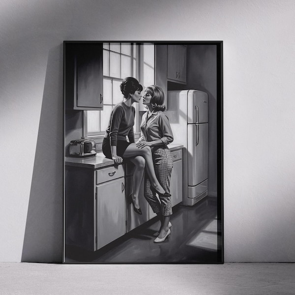 Vintage Lesbian Kitchen Art Print | WLW Black and White Wall Decor