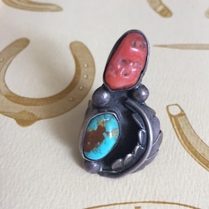 Size 7: Vintage Navajo Coral & Turquoise Ring