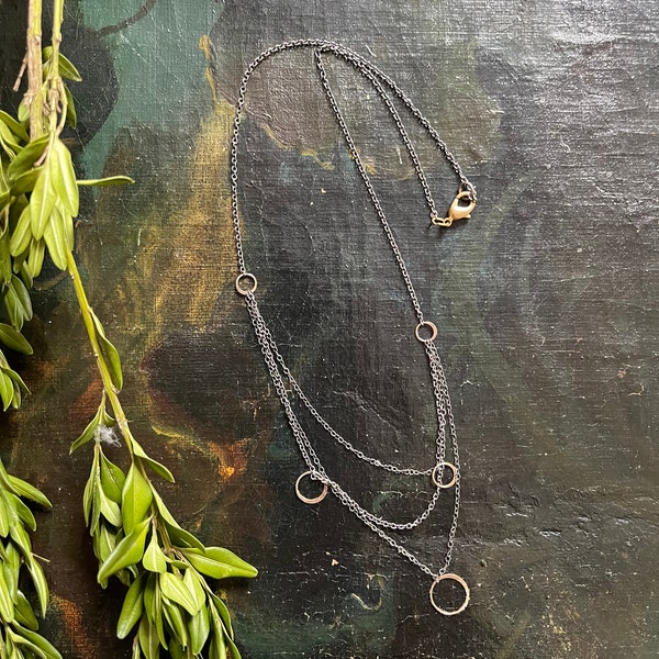 Melissa Joy Manning Tiered Oxidized Silver with Gold Circles Necklace!