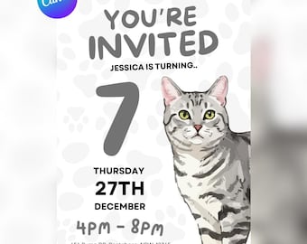 Kitty-Cat Birthday Invitation: Editable Canva Template (5x7", PDF) Pet/Cat Theme