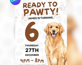 Doggy Birthday Invitation: Editable Canva Template (5x7", PDF) (Pet Themed Invite)