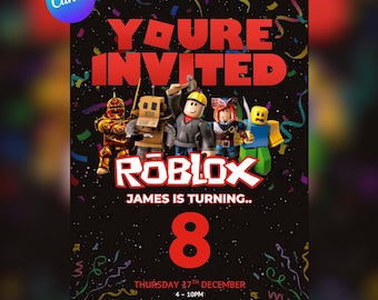 ROBLOX Birthday Invitation: Editable Canva Template (5x7", PDF) Roblox Gaming Platform