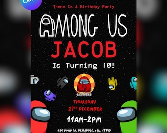 Among Us Birthday Invitation: Editable Canva Template (5x7", PDF)