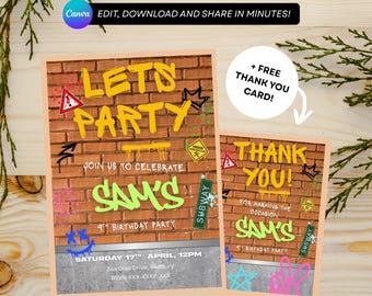 Graffiti Art Birthday Invitation: Subway Surfers Theme (Editable Template, Instant Download)