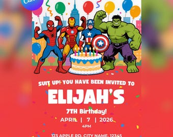Superhero Birthday Invitation | Editable Superhero Themed Kids Party Invite | Instant Download | Canva
