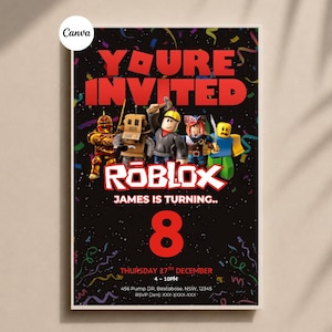 ROBLOX Birthday Invitation: Editable Canva Template (5x7", PDF) Roblox Gaming Platform