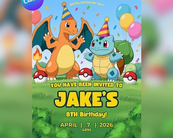 Pokémon Birthday Invitation | Editable Pokémon Themed Kids Party Invite | Instant Download | Canva