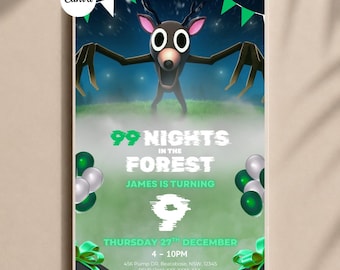 99 Nights In The Forest Birthday Invitation: Editable Canva Template (5x7", PDF) (ROBLOX) (GREEN)