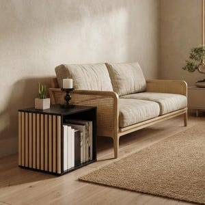 Modulär ribbor i träkub - Modernt sidobord, stapelbart förvaringsskåp och minimalistiskt soffbord