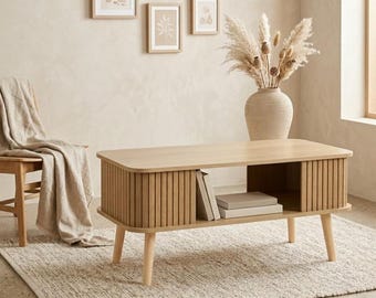 Mesa de centro escandinava con almacenamiento - Mesa rectangular moderna para sala de estar - Mesa minimalista para salón - Mesa de salón - Mesa de salón