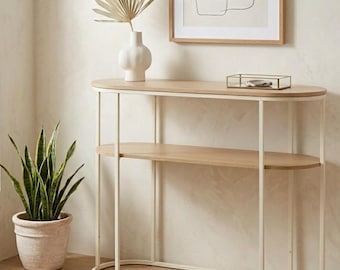 Estante Ovalado Pill-Shape - Librería 2 Niveles - Estilo Nórdico Minimalista - Metal Negro y Madera - 76 cm