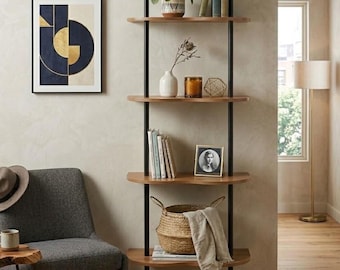 Scaffale a Scala Moderno 57x174cm - Libreria a Parete con Mensole Curve - Mobile Minimalista - Stile Scandi Design - 4 Ripiani
