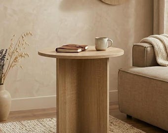 Mesa Auxiliar Redonda - Diseño Escandinavo Moderno - Mesita de Noche Minimalista - Madera FSC® - Estilo Nórdico - Ø 37,5 cm