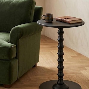 Nowoczesny, okrągły stolik boczny w stylu vintage – stolik boczny na cokole do salonu – minimalistyczny stolik pomocniczy – (35 cm x 49 cm)