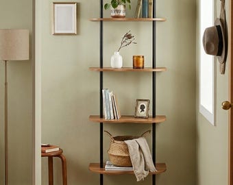 Scaffale a Scala Moderno 57x174cm - Libreria a Parete con Mensole Curve - Mobile Minimalista - Stile Scandi Design - 4 Ripiani